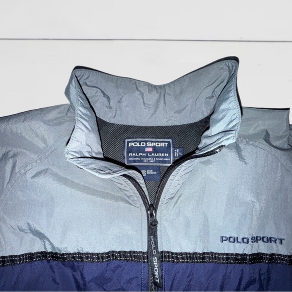 Vintage Polo Sport Ralph Lauren Navy/Gray Windbreaker Jacket - Men's Size Large - Picture 9 of 14